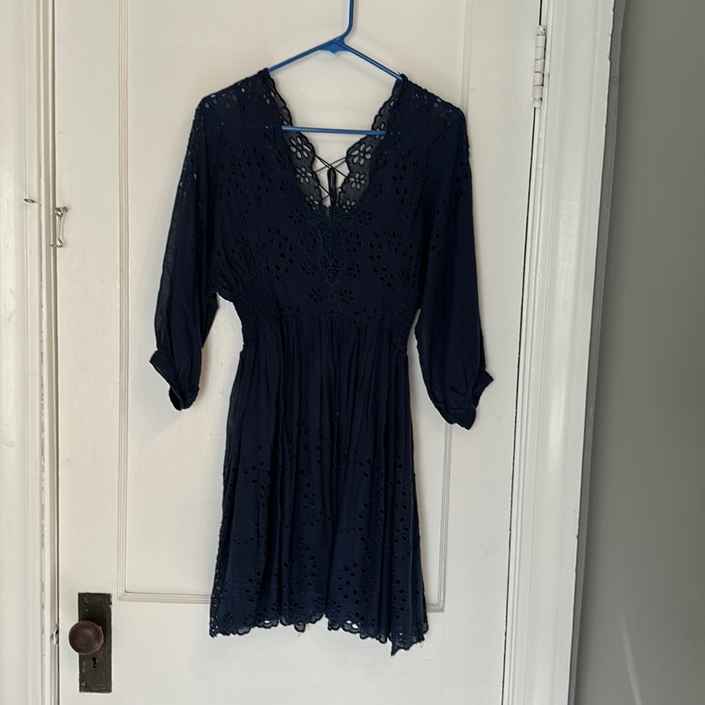 Navy blue cotton & eyelet dress!